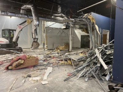 warehouse demolition debris